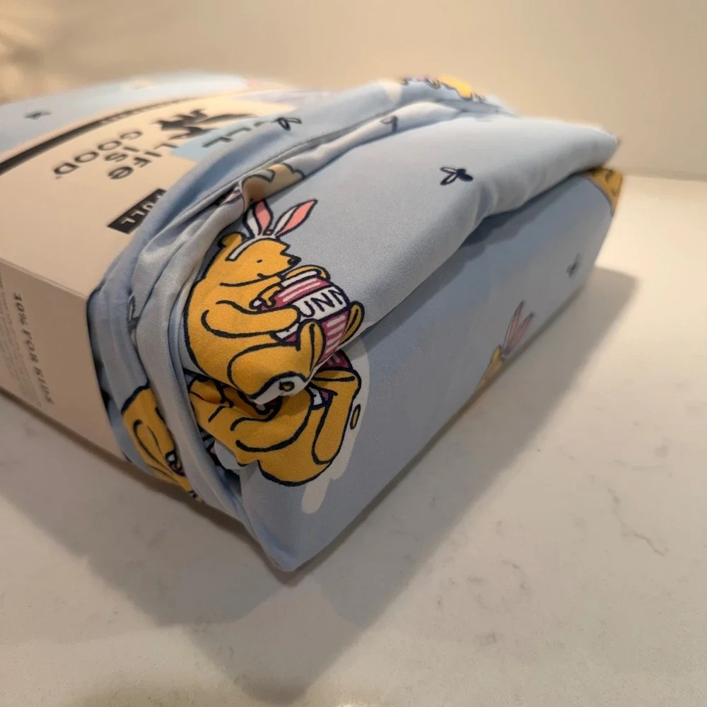 Life Is Good Winnie The Pooh Full Size 4 Pc Printed Bed Sheet Set Unisex Blue